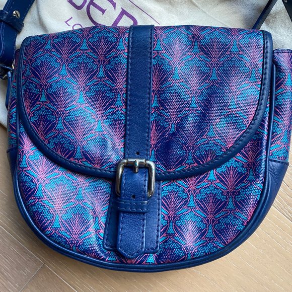Liberty of London Carnaby Crossbody Saddle Bag Purse Blue Iphis Print - Picture 2 of 11